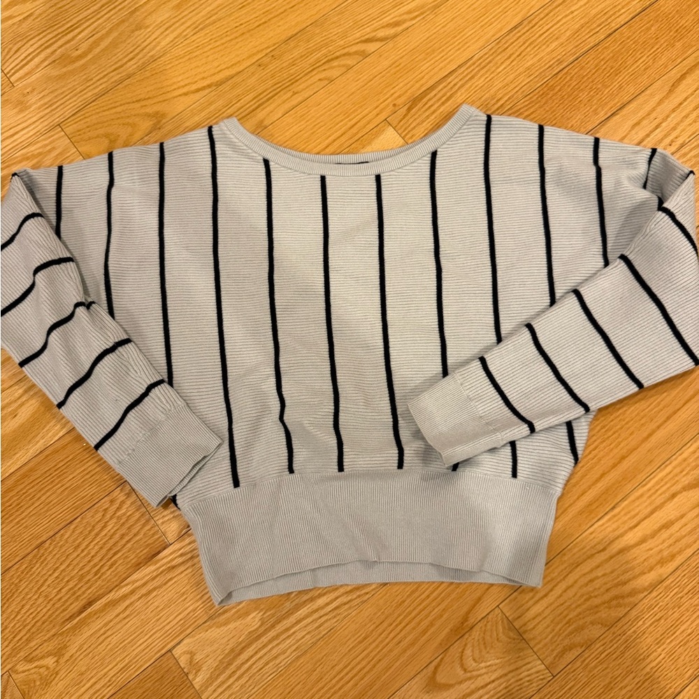 Express Light Gray Sweater with Black Stripes